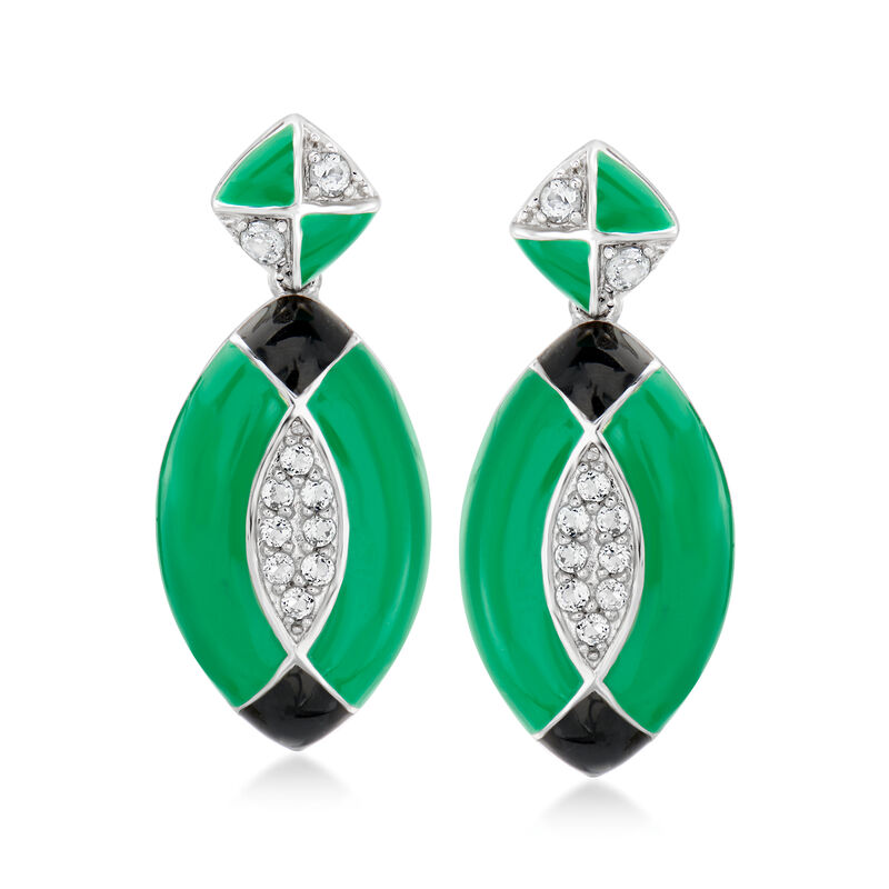 .30 ct. t.w. White Topaz Drop Earrings with Black and Green Enamel in Sterling Silver image number 0