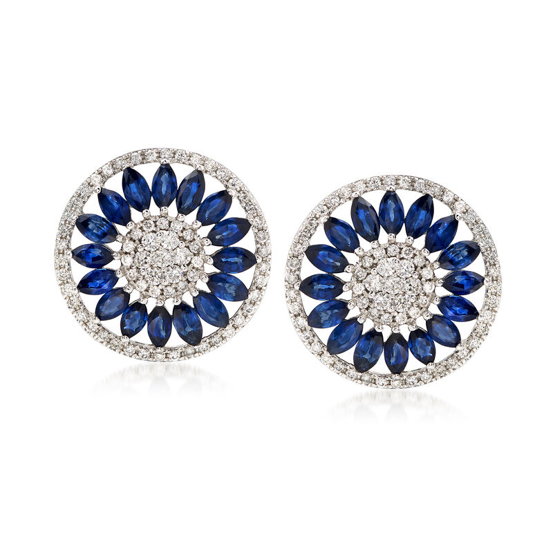 2.80 ct. t.w. Sapphire and .85 ct. t.w. Diamond Circle Drop Earrings image number 0
