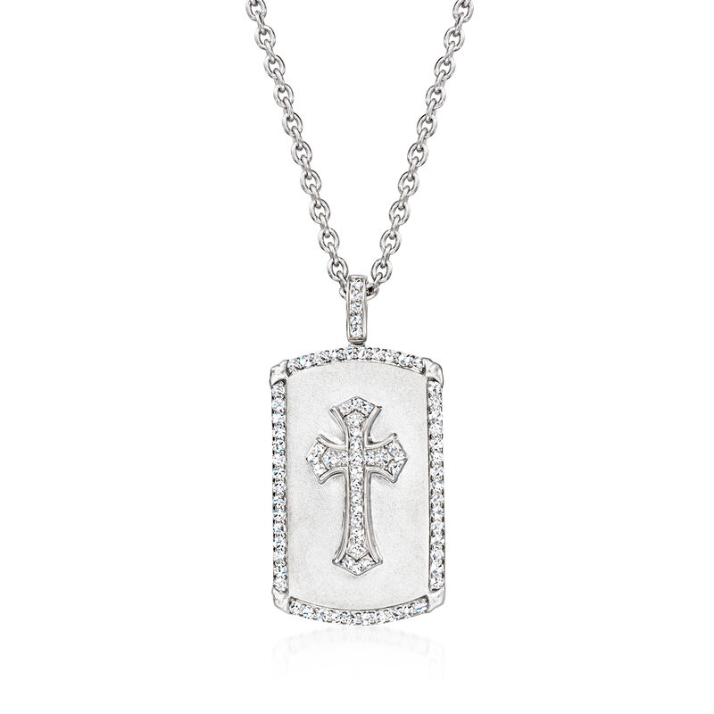 Men's 1.00 ct. t.w. Lab-Grown Diamond Cross Dog Tag Pendant Necklace in Sterling Silver. 22&quot; image number 1