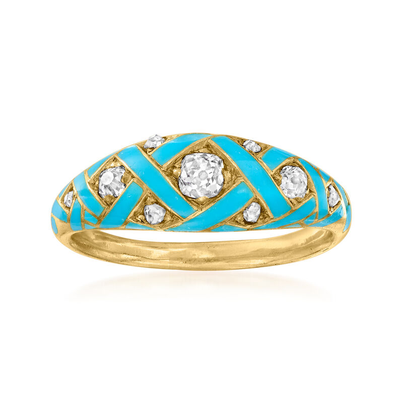 C. 1940 Vintage .30 ct. t.w. Diamond Ring with Blue Enamel in 18kt Yellow Gold image number 0