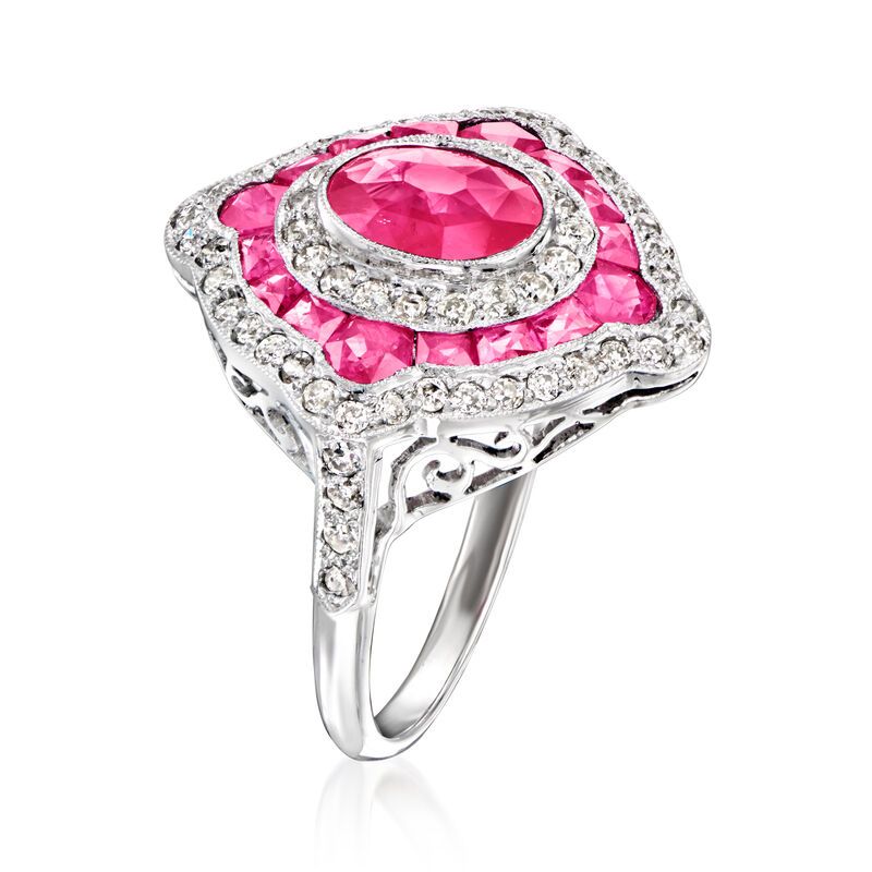 C. 1990 Vintage 2.09 ct. t.w. Ruby and .65 ct. t.w. Diamond Ring in 18kt White Gold image number 2