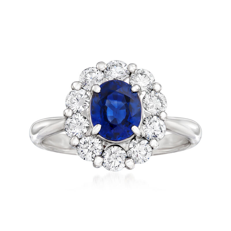 C. 1990 Vintage 1.13 Carat Sapphire and .74 ct. t.w. Diamond Ring in Platinum image number 0