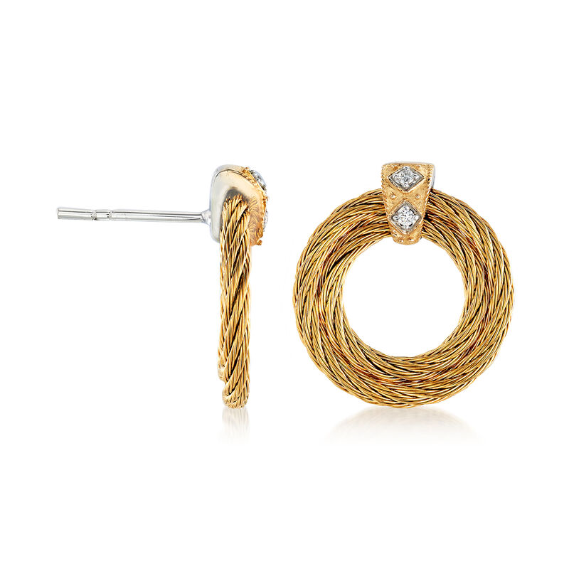 ALOR &quot;Classique&quot; Yellow Stainless Steel Cable Earrings with Diamond Accents and 18kt Yellow Gold image number 2