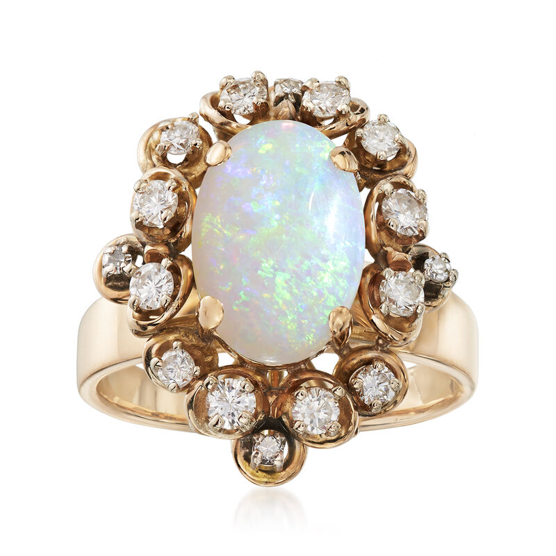 C. 1970 Vintage 2.65 Carat Opal and .55 ct. t.w. Diamond Ring in 14kt Yellow Gold image number 0