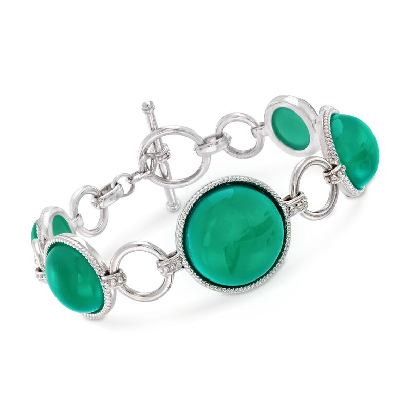 Green Chalcedony Link Toggle Bracelet in Sterling Silver. 7&quot; image number 0