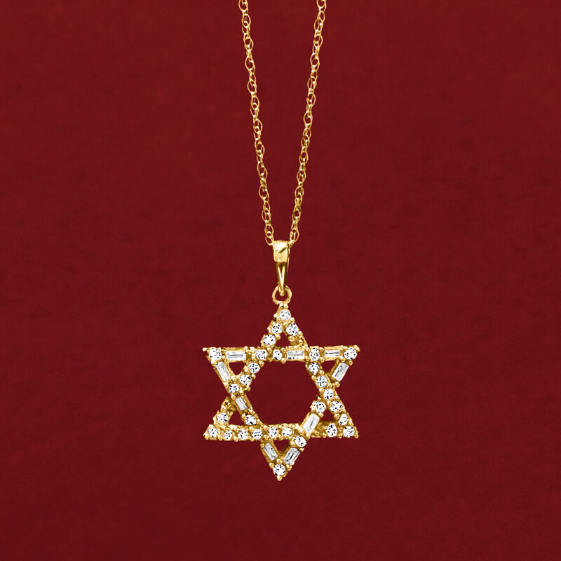 .25 ct. t.w. Round and Baguette Diamond Star of David Pendant Necklace in 14kt Yellow Gold image number 2