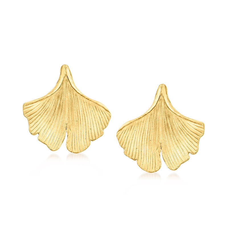 14kt Yellow Gold Fan-Style Ginkgo Leaf Earrings image number 0