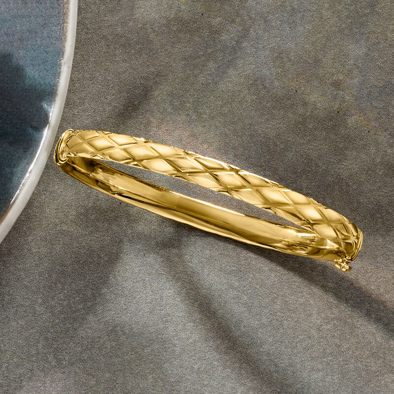Italian 18kt Yellow Gold Crisscross-Pattern Bangle Bracelet. 8&quot; image number 2