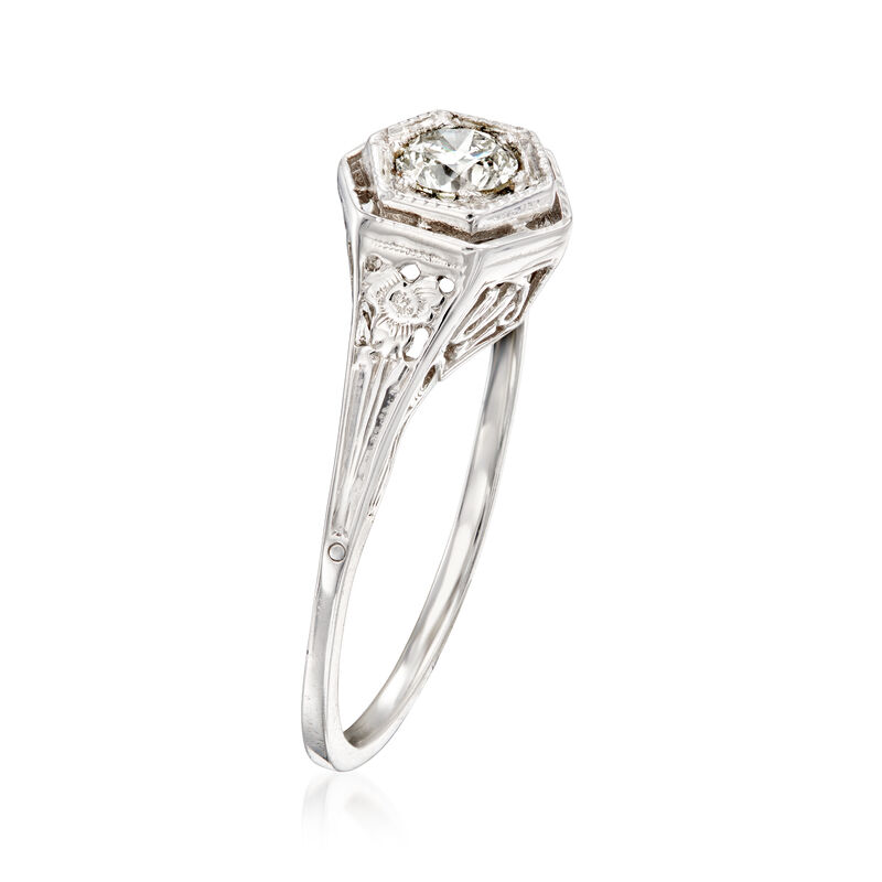 C. 1980 Vintage .33 Carat Diamond Filigree Ring in 14kt White Gold. Size 7 image number 2