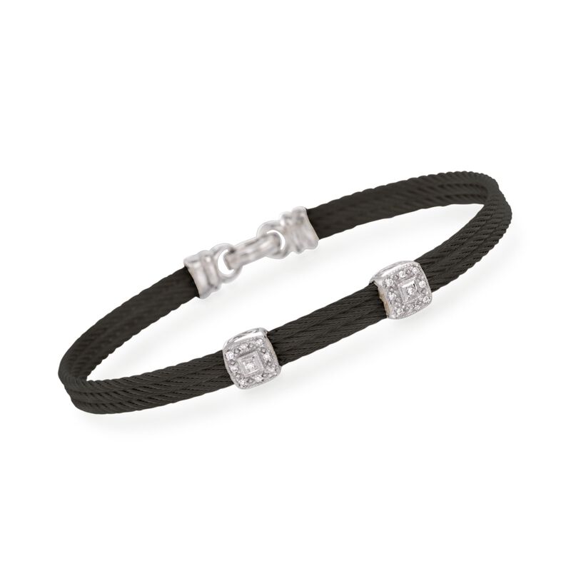 ALOR &quot;Classique&quot; Black Stainless Steel Cable Double-Station Bracelet with Diamonds and 18kt White Gold image number 0