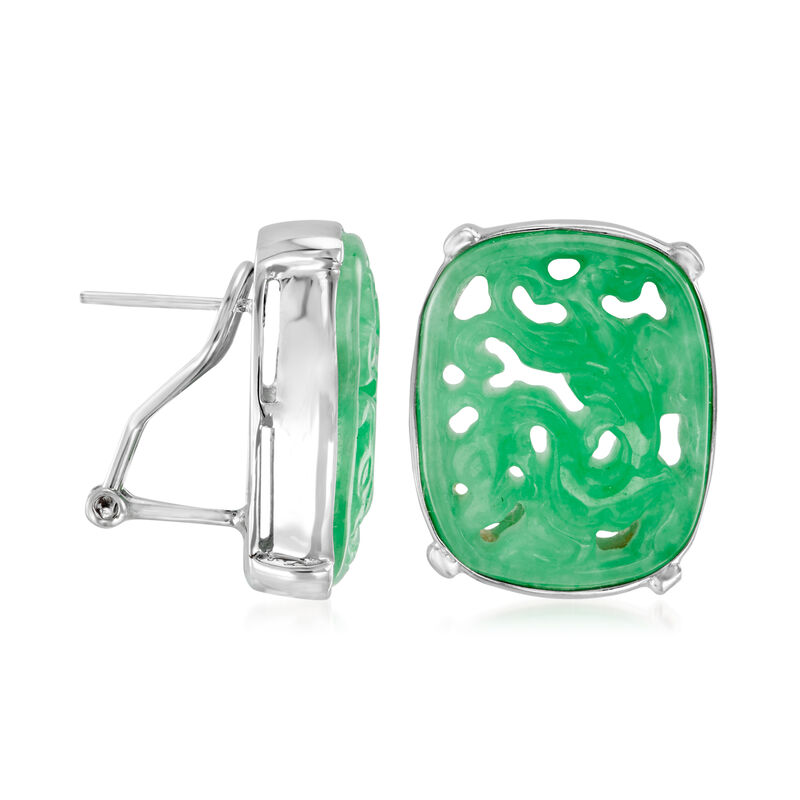 Carved Jade Dragon Earrings in Sterling Silver image number 2