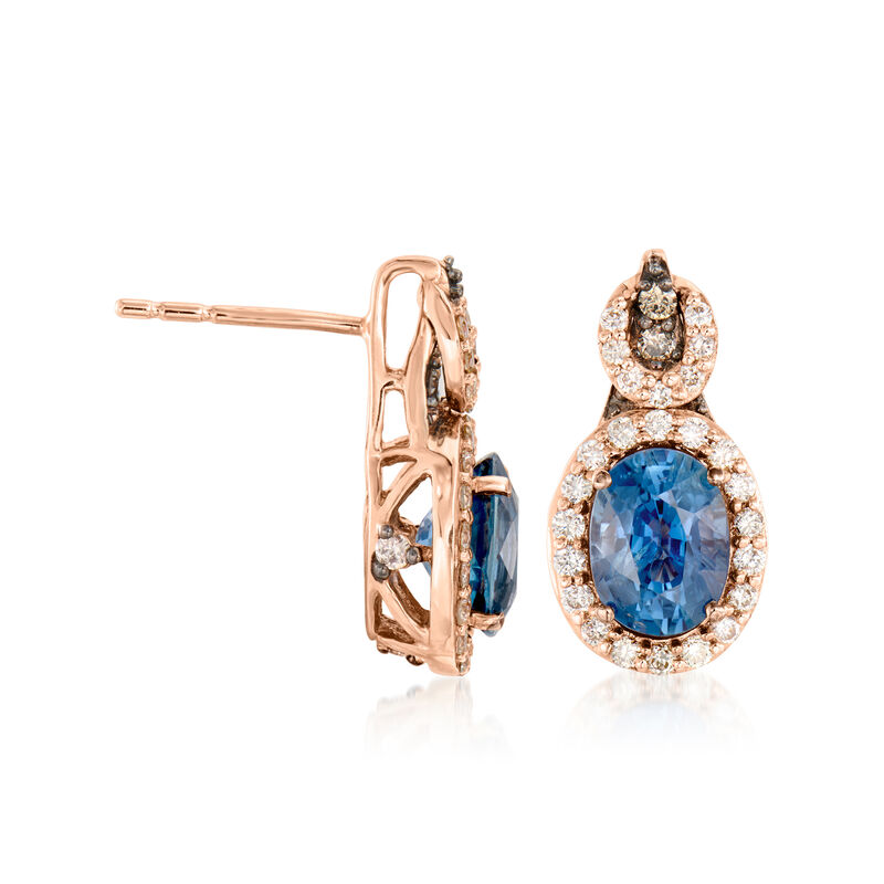 Le Vian "Chocolatier" 1.40 ct. t.w. Blueberry Sapphire Earrings with 3.46 ct. t.w. Chocolate and Vanilla Diamonds in 14kt Strawberry Gold image number 2