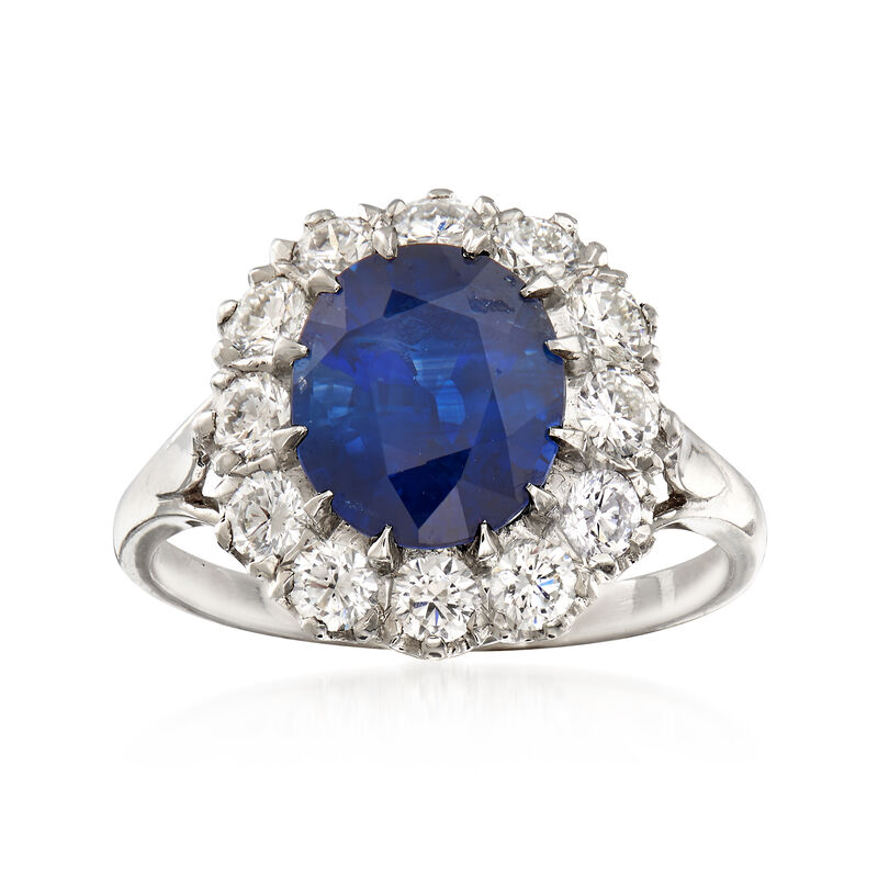 3.84 Carat Sapphire and 1.00 ct. t.w. Diamond Ring in Platinum. Size 7 image number 0