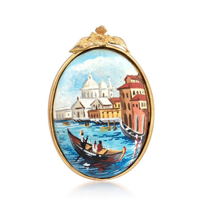 Italian Lava Stone Cabochon Pin in 18kt Gold Over Sterling image number 0