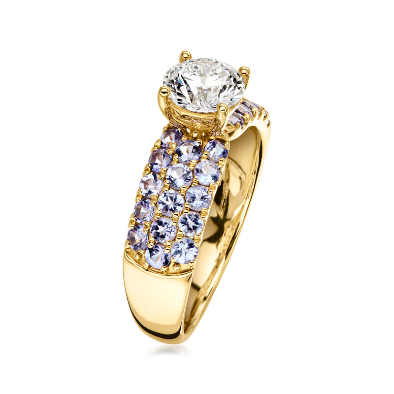 1.03 Carat Lab-Grown Diamond Ring with 1.10 ct. t.w. Tanzanites in 14kt Yellow Gold image number 2
