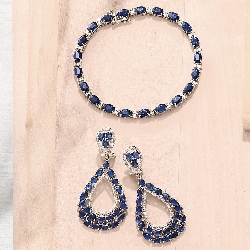 14.00 ct. t.w. Sapphire and .52 ct. t.w. Diamond Bracelet in 14kt White Gold image number 3