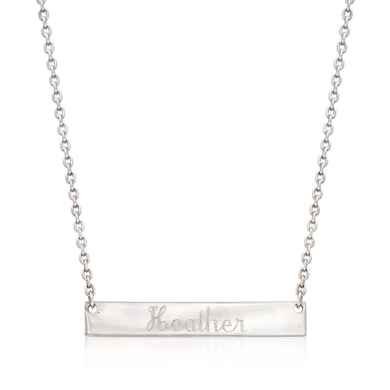 Sterling Silver Script Name Bar ID Necklace. 18&quot; image number 1