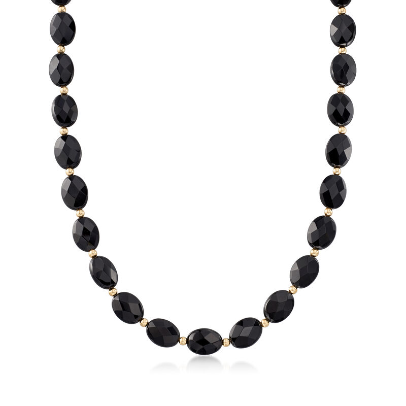 16x12mm Black Onyx Bead Necklace in 14kt Yellow Gold image number 0