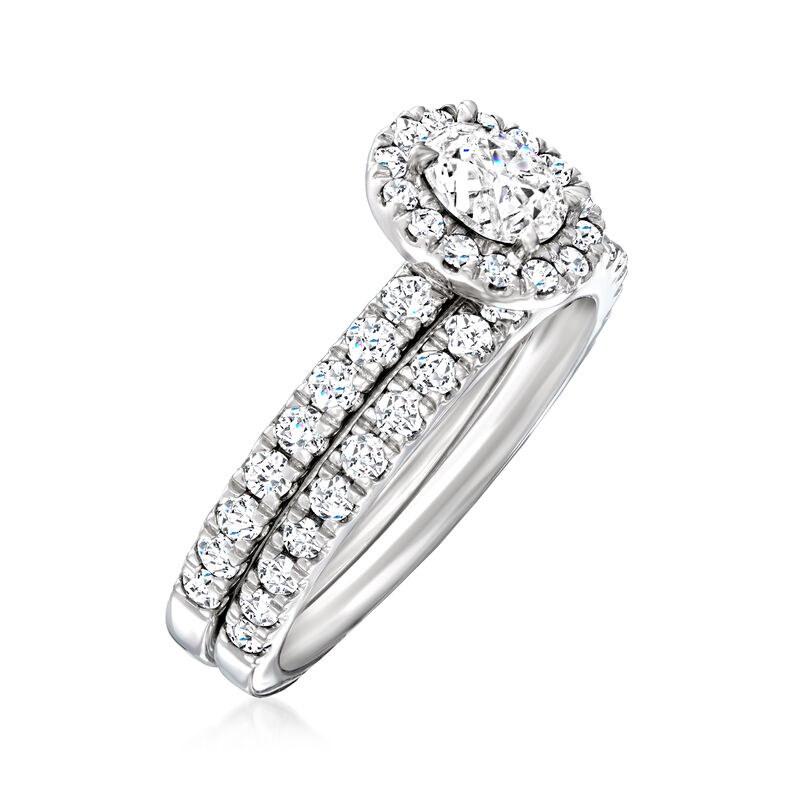 1.33 ct. t.w. Diamond Bridal Set: Engagement and Wedding Rings in 14kt White Gold image number 2