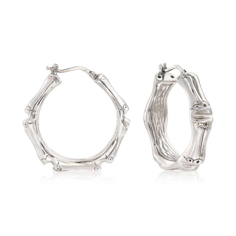 Italian Sterling Silver Bamboo Hoop Earrings. 1 1/4&quot; image number 0