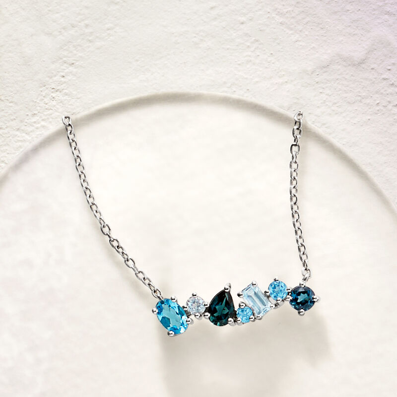 1.40 ct. t.w. Multi-Shaped Tonal Blue Topaz Necklace in Sterling Silver. 18&quot; image number 2