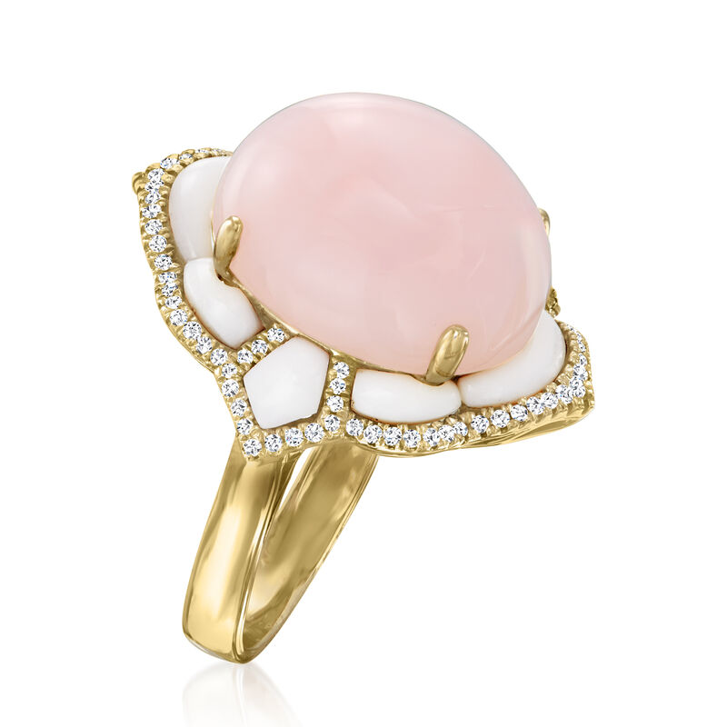 Pink Opal, White Agate and .22 ct. t.w. Diamond Ring in 14kt Yellow Gold image number 2