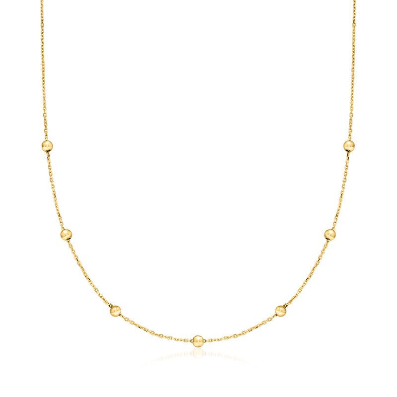 Italian 3mm 10kt Yellow Gold Bead Station Necklace image number 0
