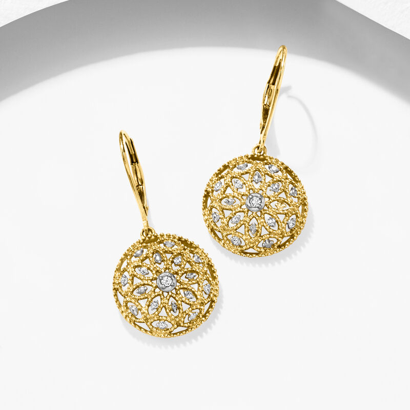 .10 ct. t.w. Diamond Floral Openwork Circle Drop Earrings in 18kt Gold Over Sterling  image number 2