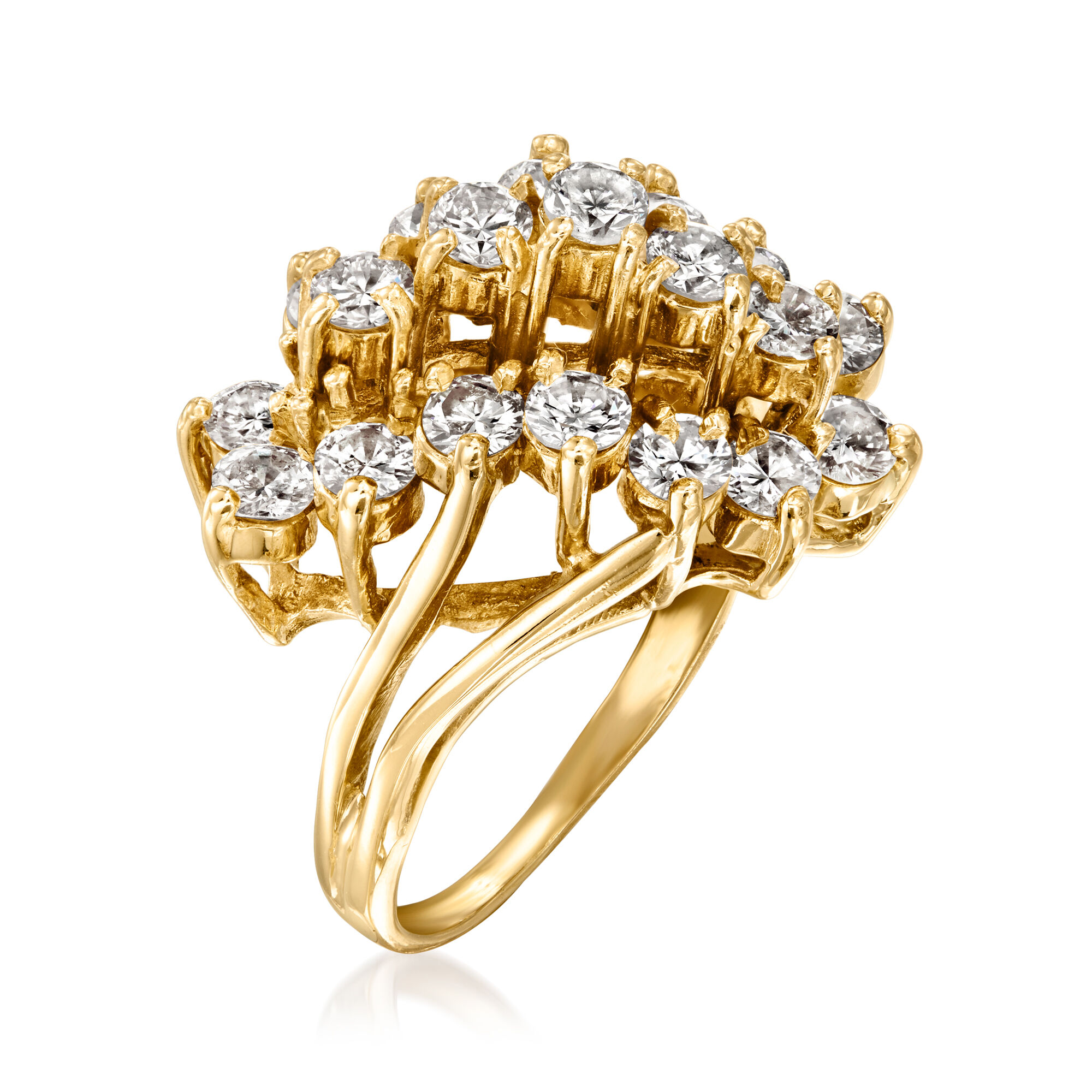 C. 1980 Vintage 1.60 ct. t.w. Diamond Waterfall Ring in 14kt Yellow Gold.  Size 5