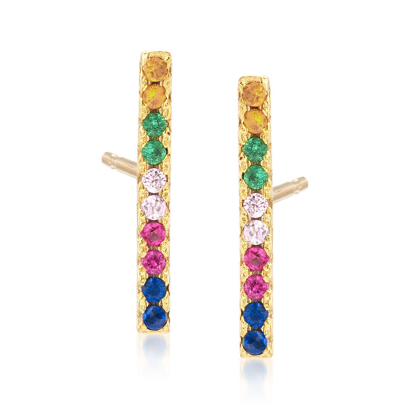 .10 ct. t.w. Multicolored CZ Bar Stud Earrings in 18kt Gold Over Sterling image number 0