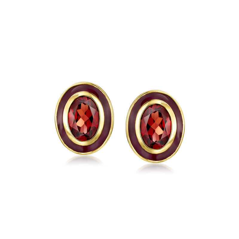 1.80 ct. t.w. Garnet and Burgundy Enamel Earrings in 18kt Gold Over Sterling  image number 0