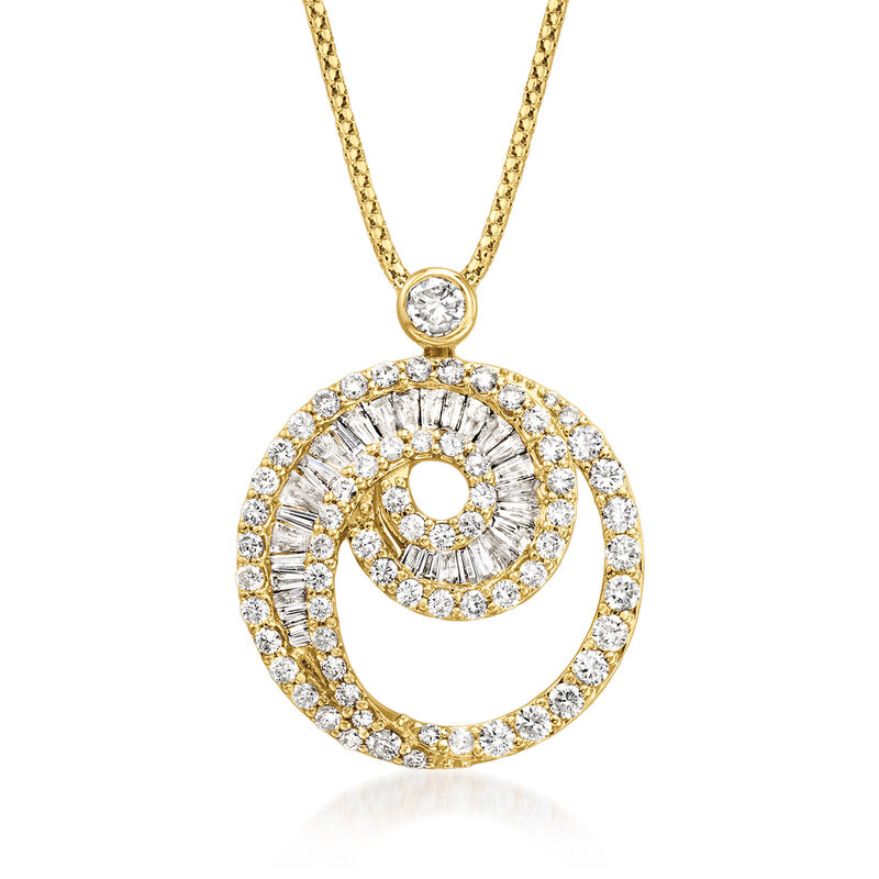2.00 ct. t.w. Baguette and Round Diamond Swirl Pendant Necklace in 14kt Yellow Gold image number 0