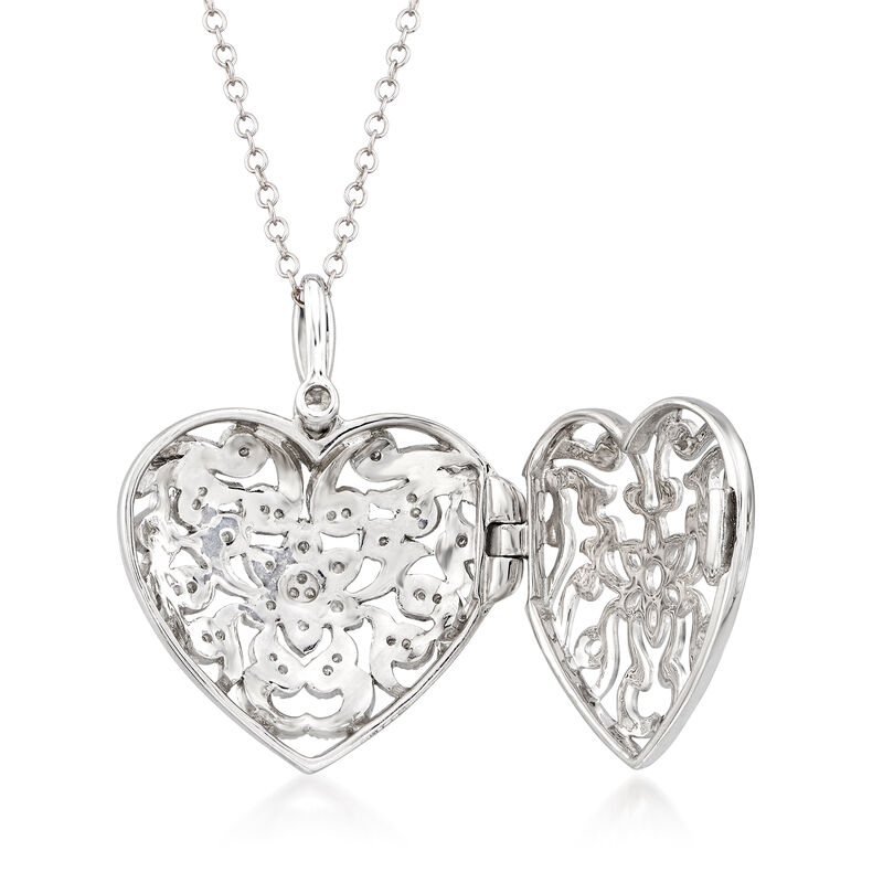 .14 ct. t.w. Diamond Filigree Heart Locket Pendant Necklace in Sterling Silver image number 2