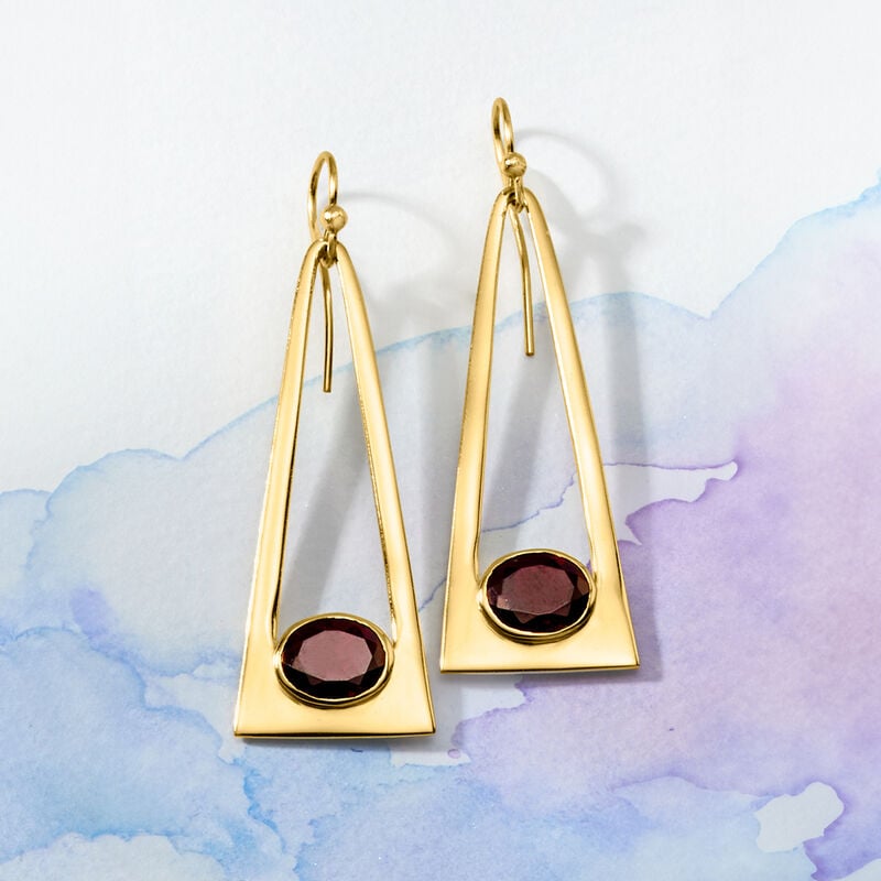 5.25 ct. t.w. Garnet Triangle Drop Earrings in 18kt Yellow Gold Over Sterling image number 2
