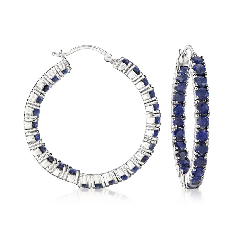 6.00 ct. t.w. Sapphire Inside-Outside Hoop Earrings in Sterling Silver. 1 3/8&quot; image number 0