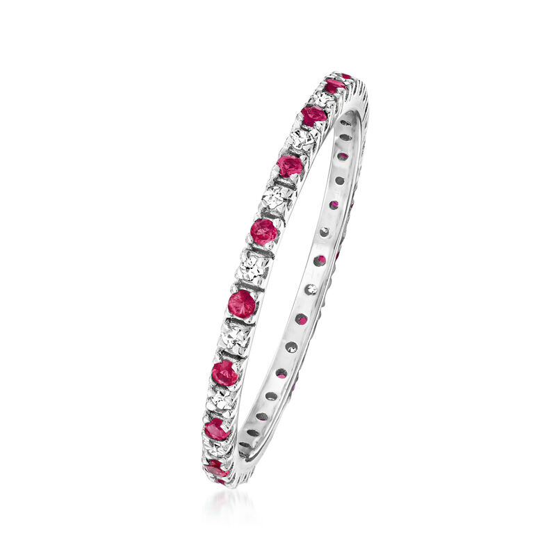 .18 ct. t.w. Ruby and .13 ct. t.w. Diamond Eternity Band in 14kt White Gold image number 2