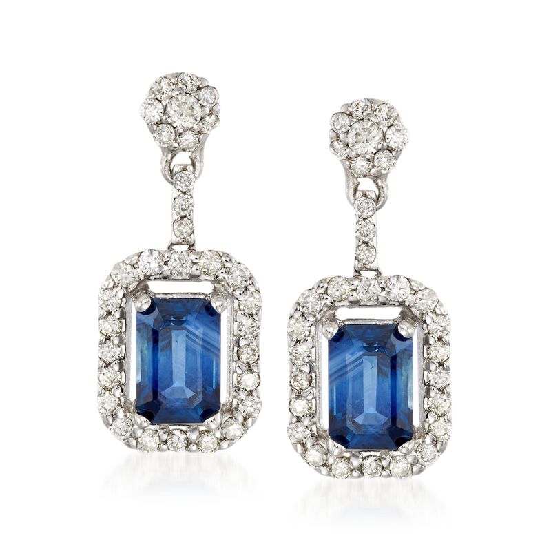 1.40 ct. t.w. Sapphire and .49 ct. t.w. Diamond Drop Earrings in 14kt White Gold  image number 0