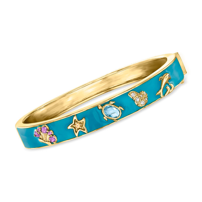 "Coastal Stack" Set of Four Bangle Bracelets in 18kt Gold Over Sterling image number 5