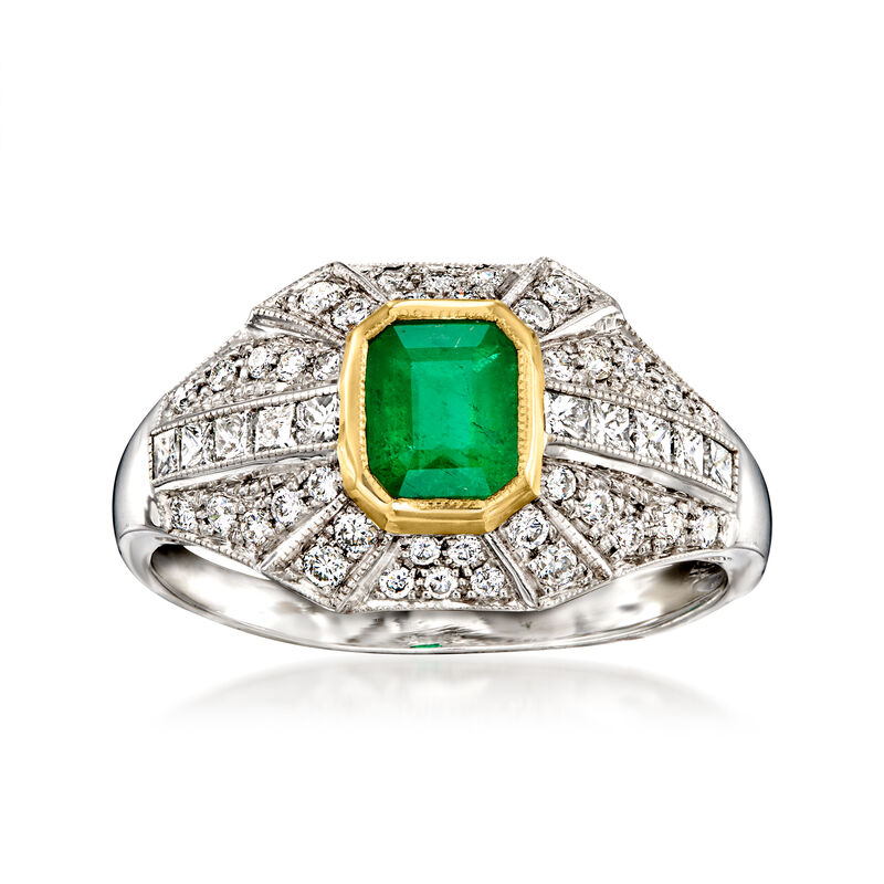C. 1980 Vintage .58 Carat Emerald and .70 ct. t.w. Diamond Ring in 18kt White Gold. Size 7.25 image number 0