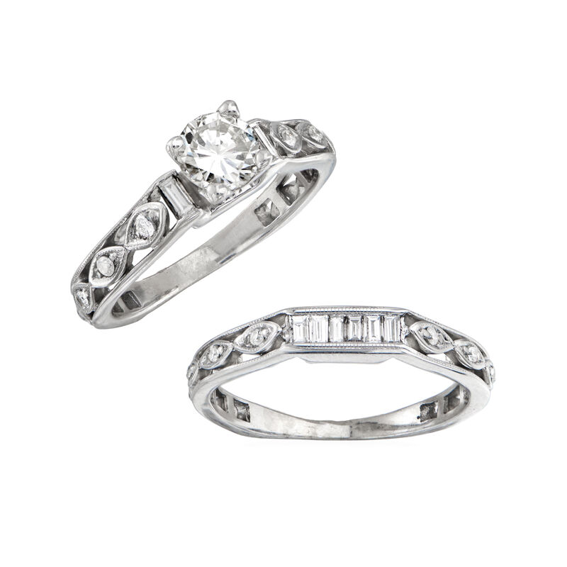 C. 2000. Vintage 1.34 ct. t.w. Diamond Bridal Set: Engagement and Wedding Rings in 18kt White Gold. Size 8 image number 3