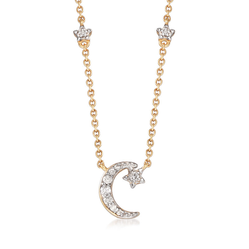 .18 ct. t.w. Diamond Moon and Star Necklace in 14kt Yellow Gold image number 0
