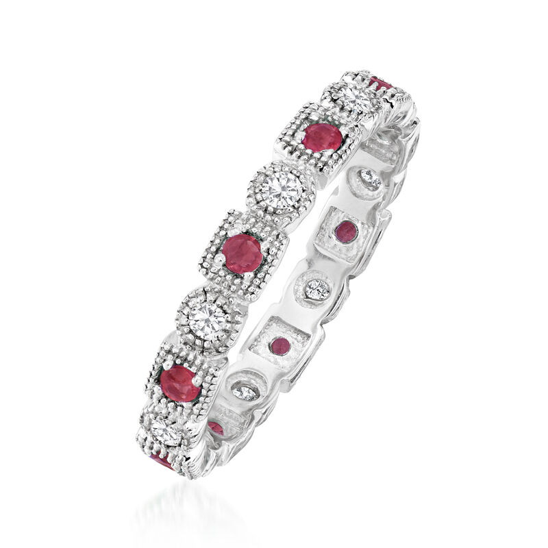 .25 ct. t.w. Diamond and .20 ct. t.w. Ruby Eternity Band in Sterling Silver image number 2