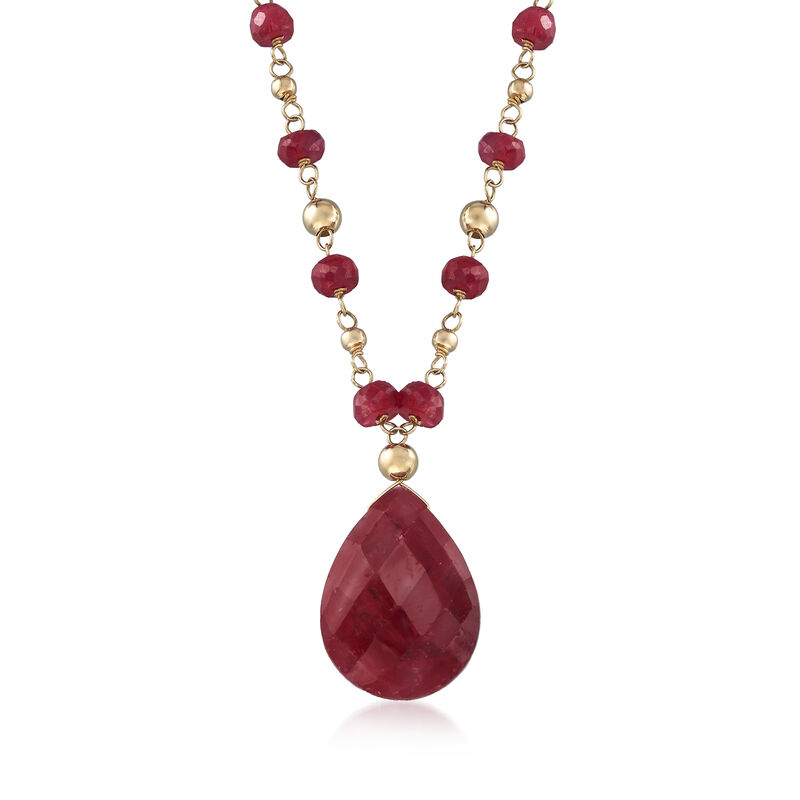 24.00 ct. t.w. Ruby Station Necklace in 14kt Yellow Gold image number 0