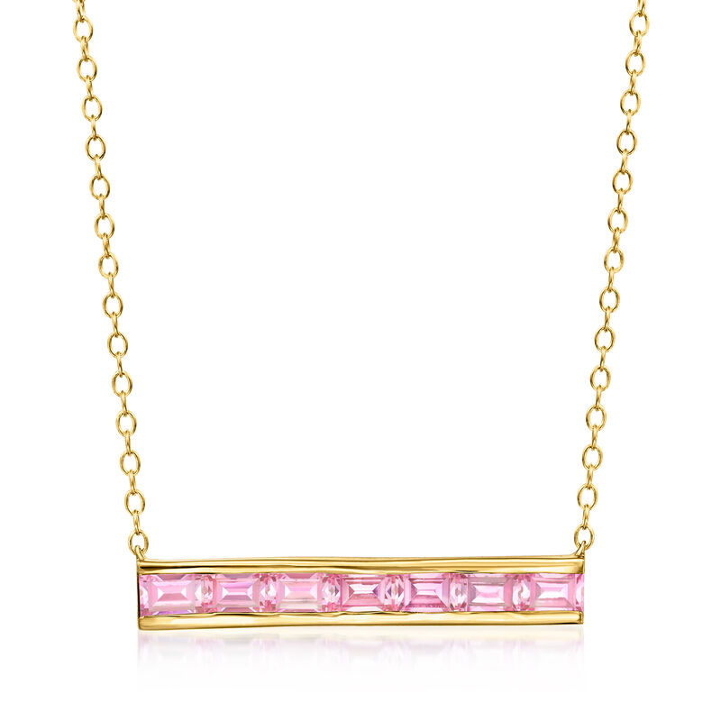 1.90 ct. t.w. Lab-Grown Pink Sapphire Bar Necklace in 18kt Gold Vermeil. 16" image number 1