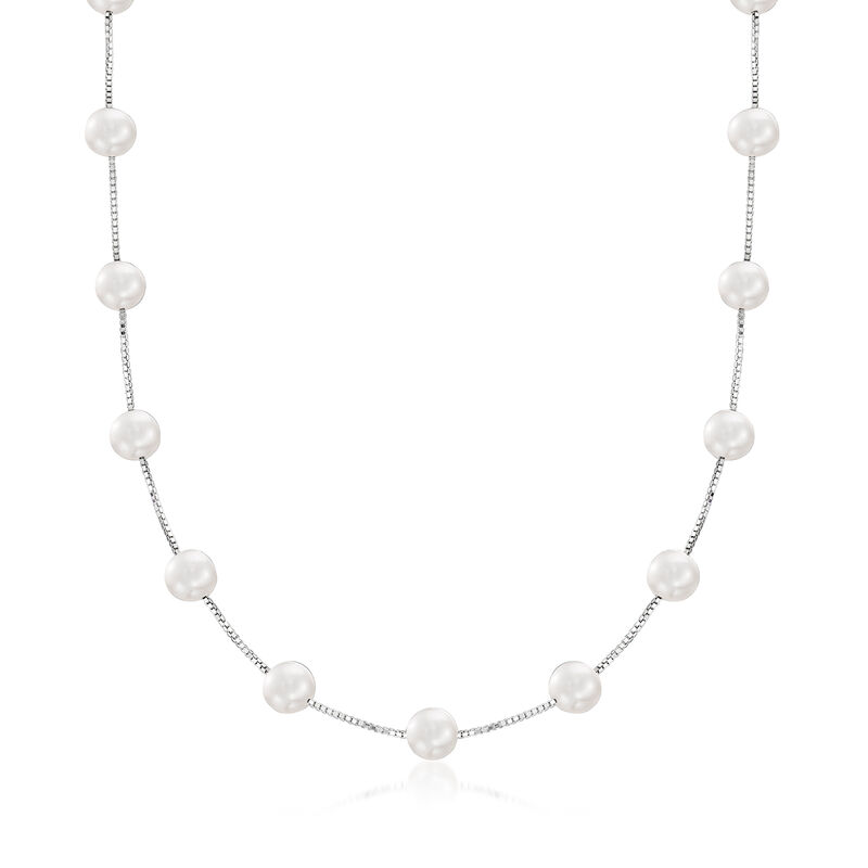 8-8.5mm Cultured Pearl Station Necklace in Sterling Silver. 18" image number 1