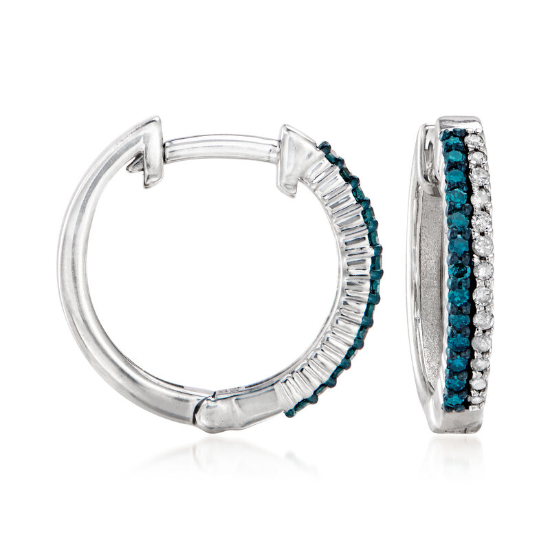 .25 ct. t.w. Blue and White Diamond Hoop Earrings in Sterling Silver. 5/8&quot; image number 0
