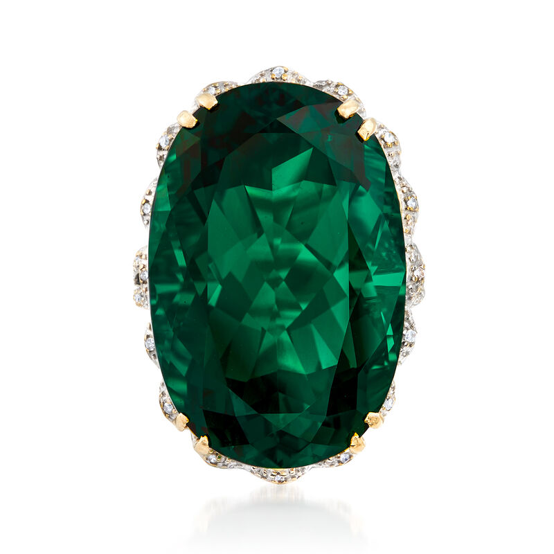 C. 1960 Vintage 54.00 Carat Chatham Synthetic Emerald and .10 ct. t.w. Diamond Ring in 18kt Yellow Gold image number 0