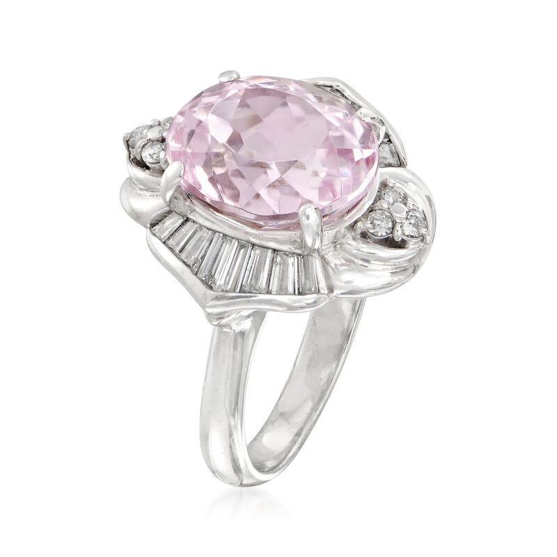 C. 1980 Vintage 6.50 Carat Pink Kunzite and .71 ct. t.w. Diamond Ring in Platinum. Size 6 image number 2