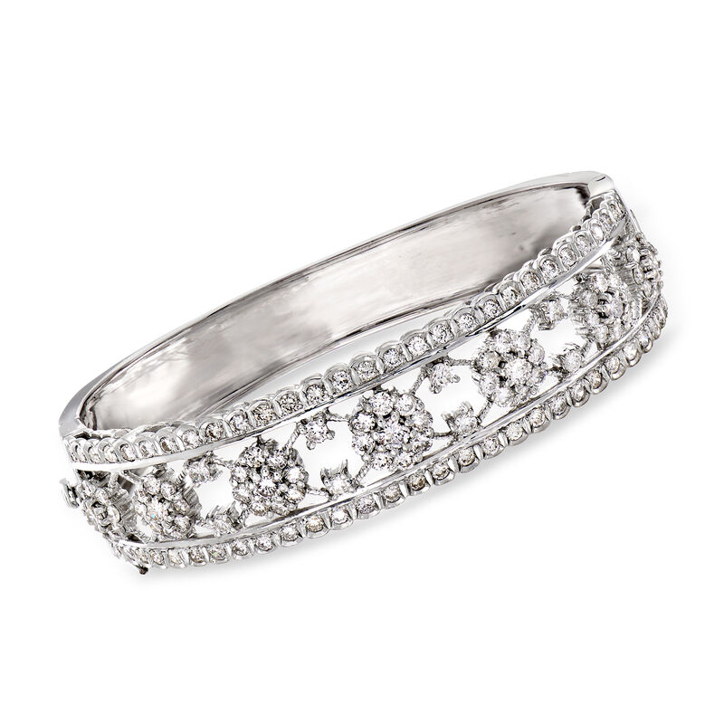 C. 1980 Vintage 4.25 ct. t.w. Diamond Open-Space Flower Bracelet in 18kt White Gold image number 0