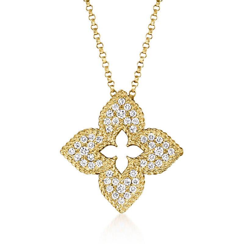 Roberto Coin "Venetian Princess" .30 ct. t.w. Diamond Flower Pendant Necklace in 18kt Yellow Gold image number 0